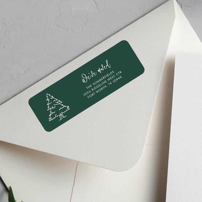 Julgran Family Namn Flytta Returadress  Returadress Etikett (Christmas Tree Family Name Moving Return Address Label)