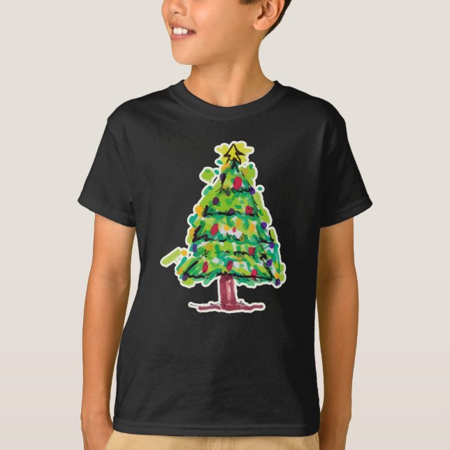 Julgran Färgrik Illustration T Shirt (Framsida)