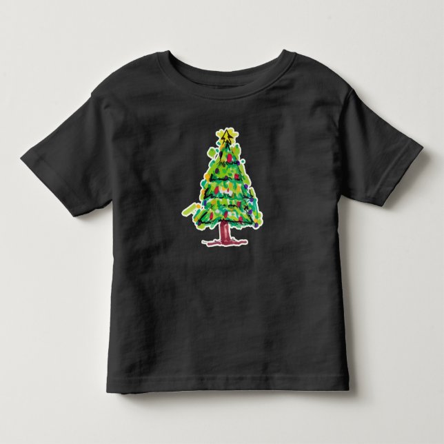 Julgran Färgrik Illustration T Shirt (Framsida)