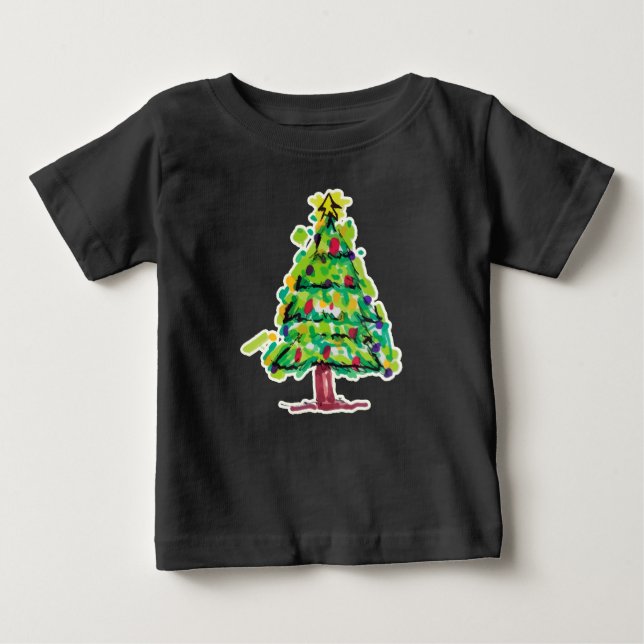Julgran Färgrik Illustration T Shirt (Framsida)