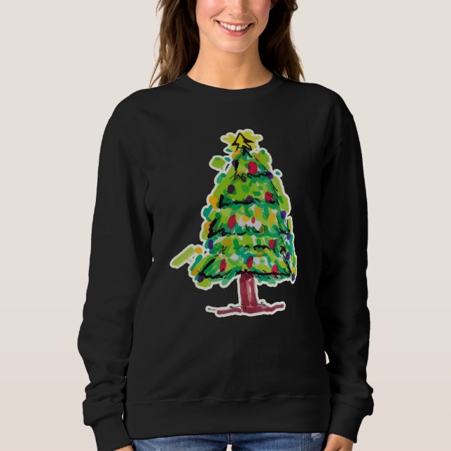 Julgran Färgrik Illustration T Shirt (Framsida)