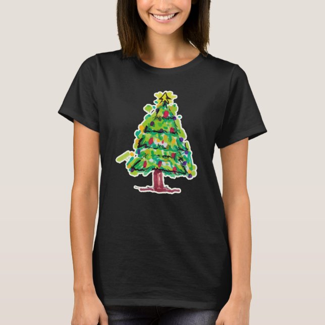 Julgran Färgrik Illustration T Shirt (Framsida)