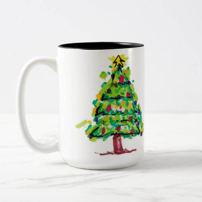 Julgran Färgrik Illustration Två-Tonad Mugg (Vänster)