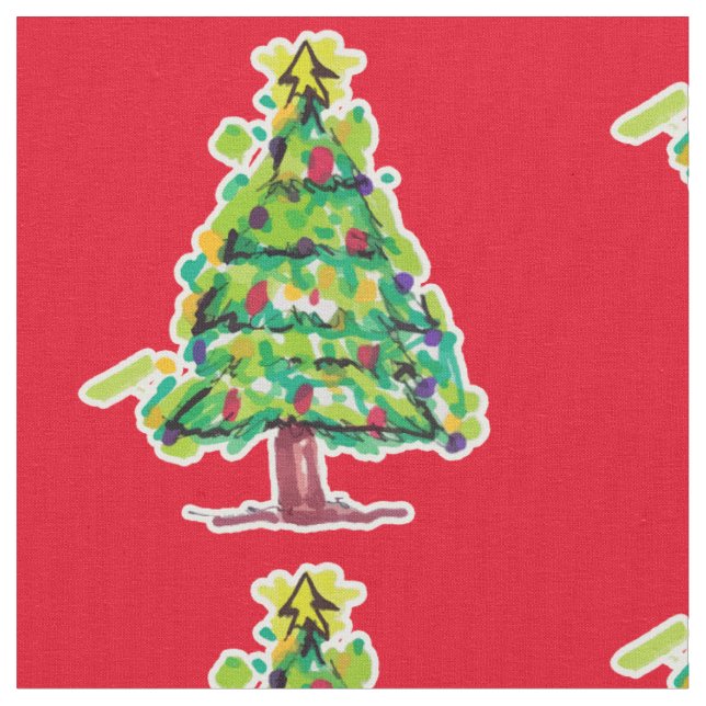 Julgran Färgrik Illustration Tyg (Närbild)