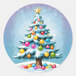 Julgran färgstarka dekorationer i Tecknad med popu Runt Klistermärke