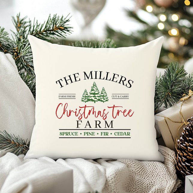 Julgran Farm Kudde (Christmas Tree Farm Throw Pillow with Custom Family Name)