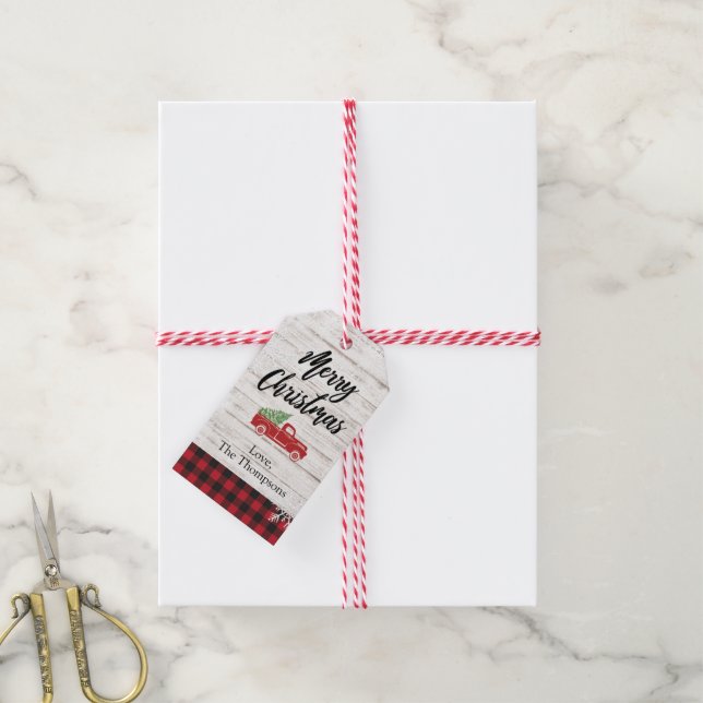 Julgran Farm Red Lastbil julgåva Märkre Presentetikett (Med Snöre)
