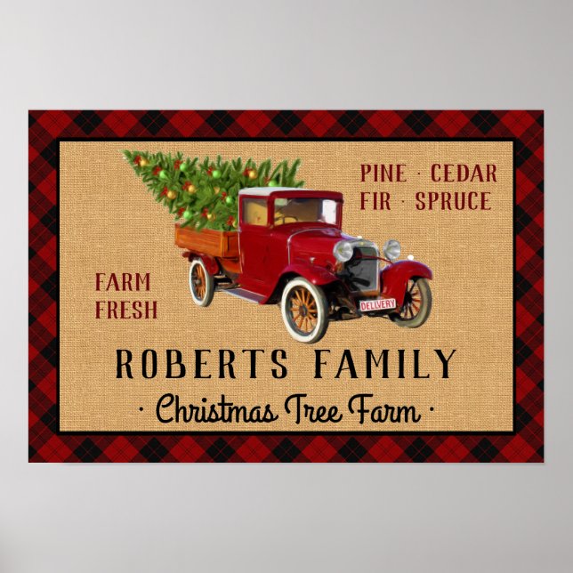 Julgran Farm Vintage Lastbil Red Play Rustic Poster (Framsidan)