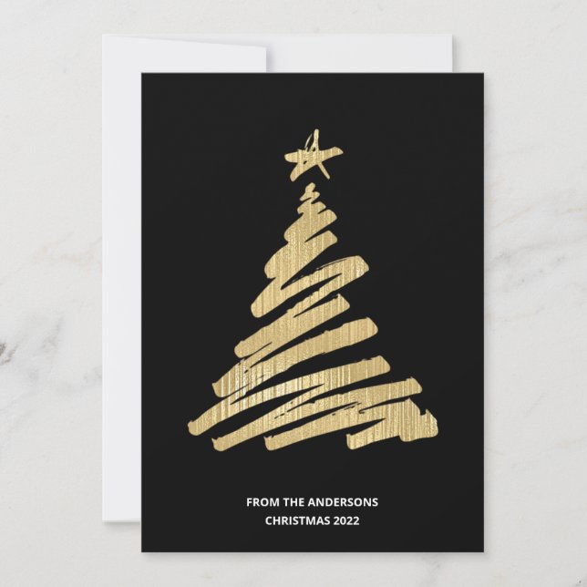 Julgran Faux Gold Foil and Black Julkort (Framsida)