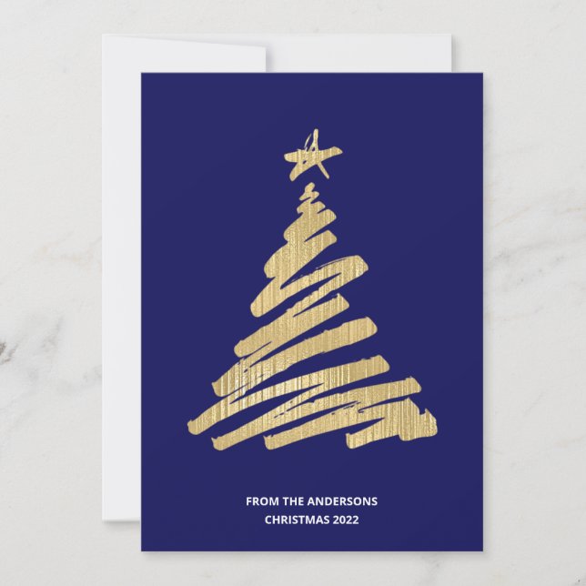 Julgran Faux Gold Foil och Blue Julkort (Framsida)