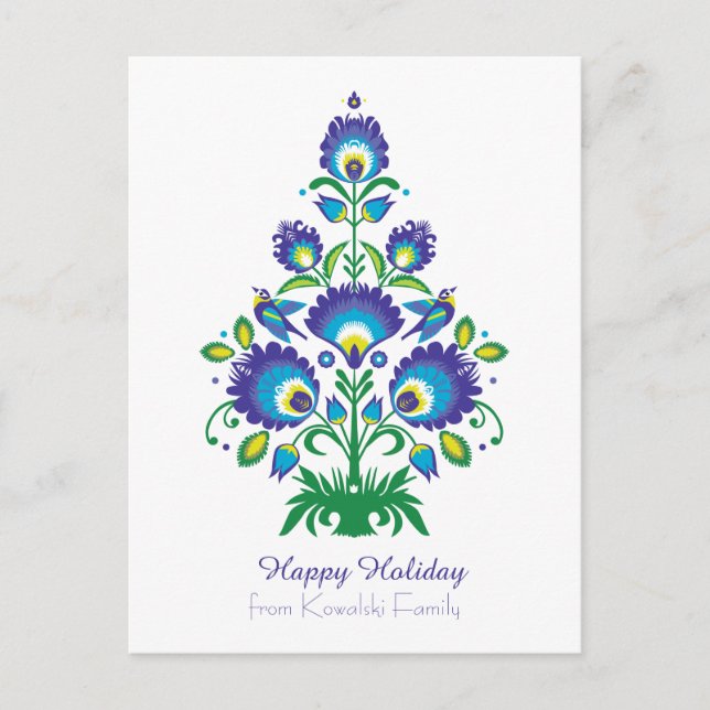 🎄 Julgran - folklore [blå och grönt] Helg Vykort (Framsida)