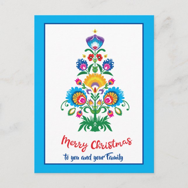 🎄 Julgran folklore blue Helgdag vykort (Framsida)