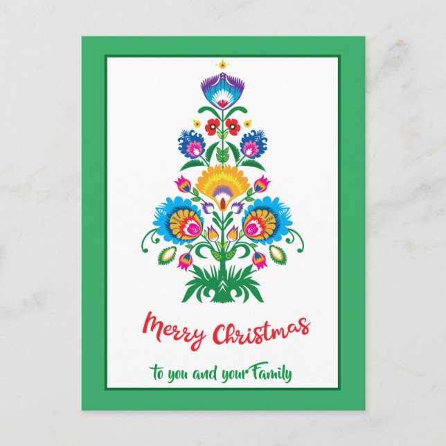 🎄 Julgran folklore grönt Helgdag vykort (Framsida)