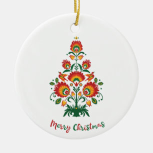 🎄 Julgran folklore [röd, gult] vit Julgransprydnad Keramik