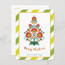 🎄 Julgran folklore [rött, gult] på stripsten Helg Vykort