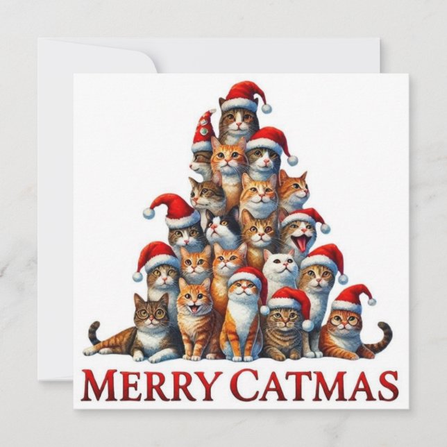 Julgran för katt platt julkort (Framsida)