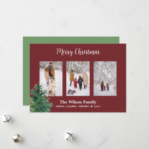 Julgran Foto Burgundy Anpassad God Jul Julkort
