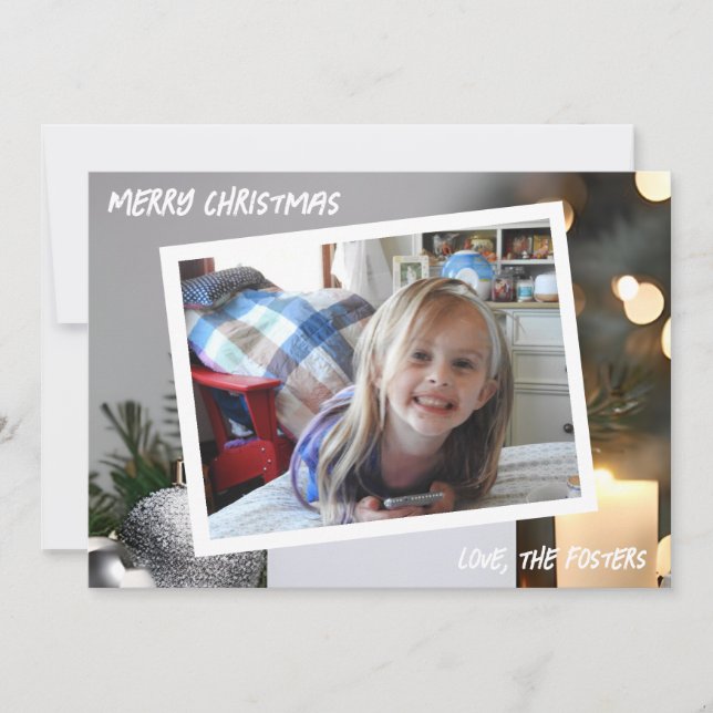 Julgran fotohögtid i silver och guld julkort (Framsida)