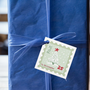 Julgran Frimärke Monogram namn Fyrkantig Gåvor Etiketter