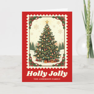 Julgran frimärkestämpel med Holly Jolly Helgkort