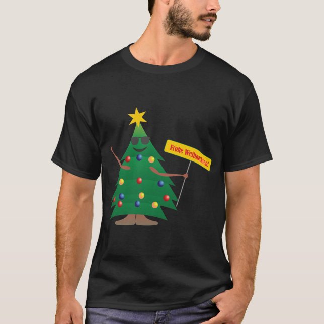 Julgran Fröhliche Weihnachten-tecken T Shirt (Framsida)