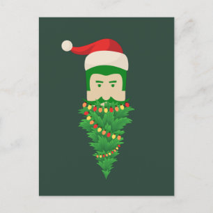 Julgran Funny Grönt Beard Santa Hat Man Vykort