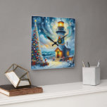 Julgran fyr Nautisk kustblått Fyrkantig Klocka<br><div class="desc">Julgran fyr Nautisk kustblått</div>