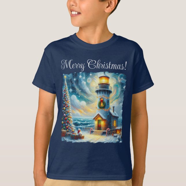 Julgran fyr Nautisk kustblått T Shirt (Framsida)