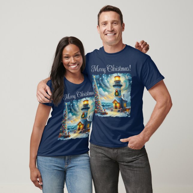 Julgran fyr Nautisk kustblått T Shirt (Unisex)