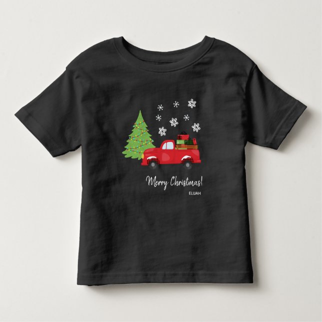 Julgran Gammal Lastbil God Jul Familj T Shirt (Framsida)