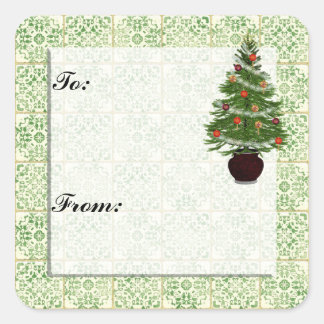 Julgran Gift Märkre Sticker Fyrkantigt Klistermärke