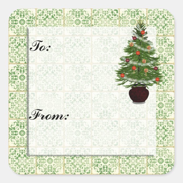 Julgran Gift Märkre Sticker Fyrkantigt Klistermärke (Framsida)