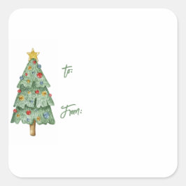Julgran Gift Märkre Stickers Fyrkantigt Klistermärke