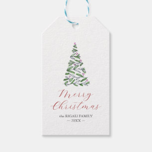 Julgran Gift Märkres Elegant Vattenfärg Presentetikett