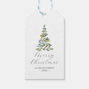 Julgran Gift Märkres Elegant Vattenfärg Presentetikett