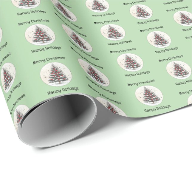 Julgran Gift Wrap, God jul, Sage Presentpapper (Rullad Hörn)