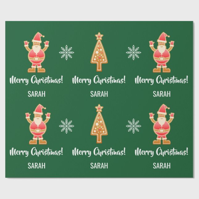 julgran Gingerbröd Santa Snö personalize  Presentpapper (Platt)