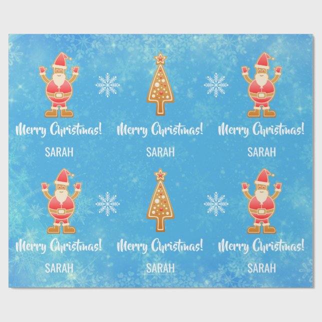Julgran Gingerbröd Santa Snö personalize Presentpapper (Platt)