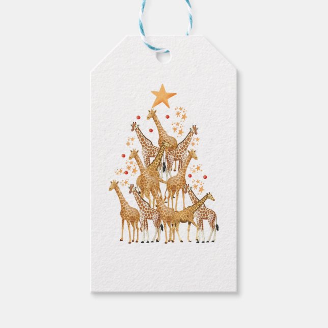 Julgran Giraffes Julafton Ornaments Cute Animal Presentetikett (Framsidan)