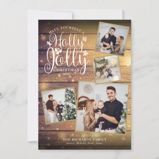 Julgran Glad Jul Foto Collage Rustik Trä Julkort (Framsida)