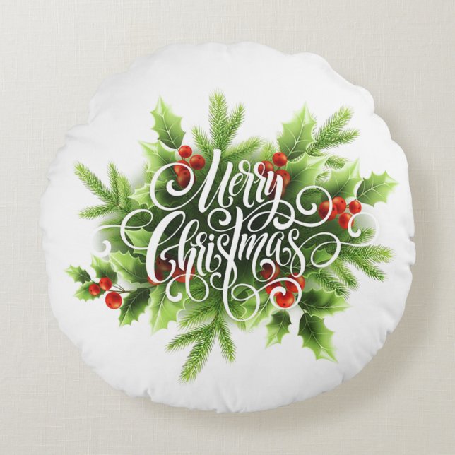 Julgran Glad jul runt kuddfodral Rund Kudde (Framsidan)