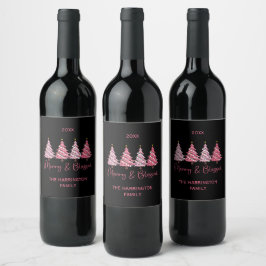 Julgran Glad och Salig Anpassad Vinflaska Etikett