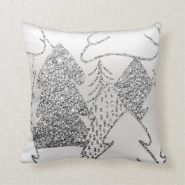 Julgran Glitter Grått Metallic Silver Wood Kudde