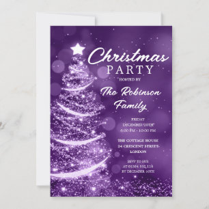 Julgran Glitter Lila Julfest Inbjudningar