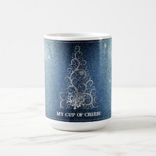 Julgran Glitter och Snöflingor Blå Kaffemugg