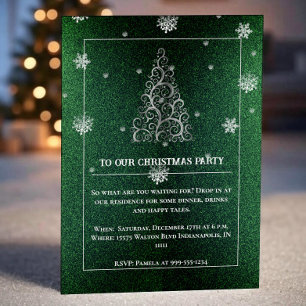 Julgran Glitter och Snöflingor GRÖNT Inbjudningar