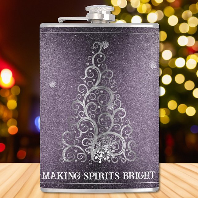 Julgran Glitter och Snöflingor | LILA Fickplunta (Purple Christmas Tree Glitter and Snowflakes Flask)