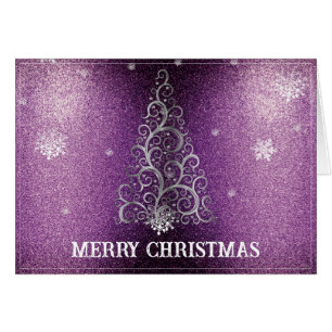 Julgran Glitter och Snöflingor   MAGENTA Hälsningskort