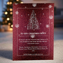Julgran Glitter och Snöflingor | Red Party Inbjudningar
