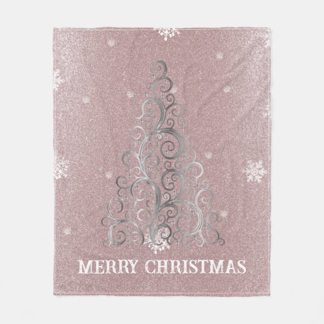 Julgran Glitter och Snöflingor | ROSA Fleecefilt (Framsidan)